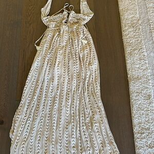 Promesa Cream and Brown Striped Maxi Dress